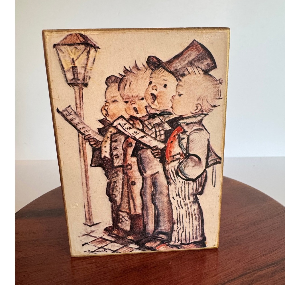 Vintage Linden Music Box Wooden Hummel Style Singing Children Made in Japan